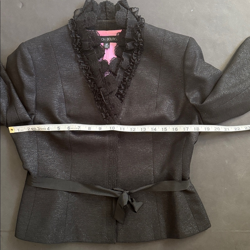 Black Silver Tweed & Lace Skirt Suit 8P - Picture 6 of 17
